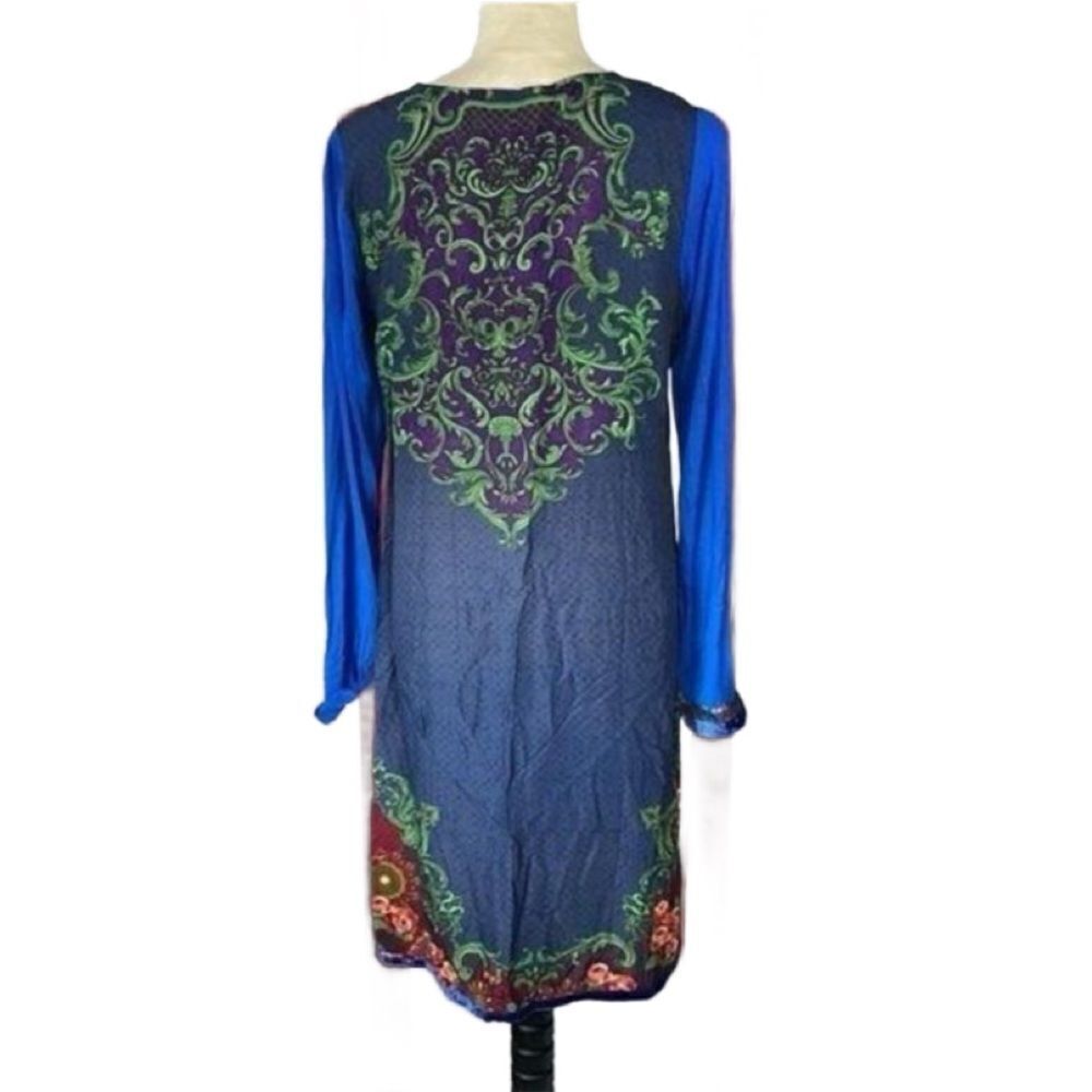 BIBA Bohemian Traditional Indian Long Sleeve Dress w/Floral Designs (Size: 8) - Picture 4 of 15